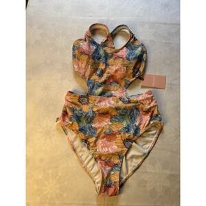 Juicy Couture One Piece Swimsuit Over The Shoulder X Back Floral Size Medium NWT